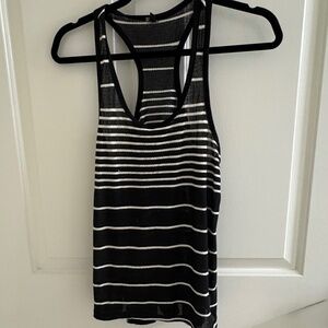 Black & White Striped Racerback Tank Top | Lightweight & Semi-Sheer - Size M